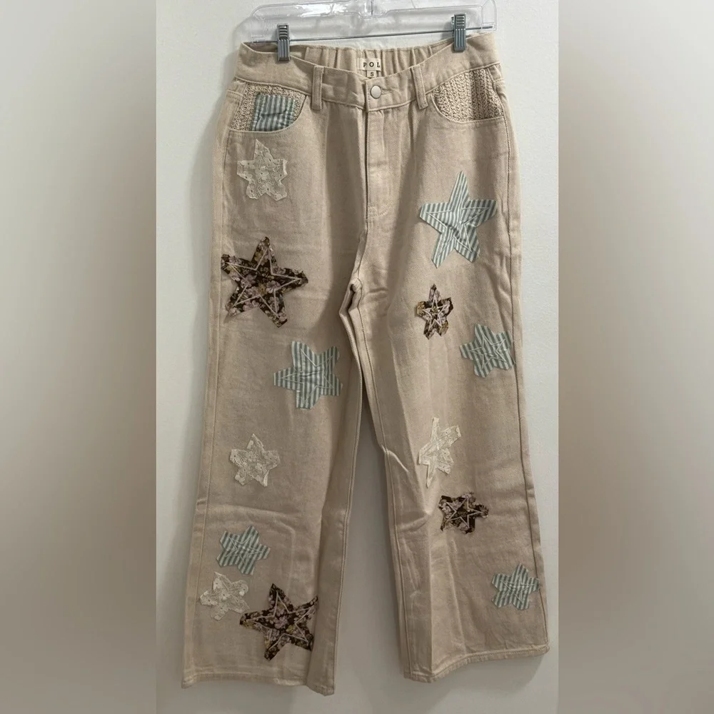 POL Oatmilk Pants with patch detail - Picture 1 of 2